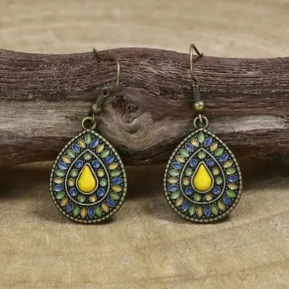 Beautiful Antique Gold Multi Colored 3 pc Necklace & Earring Set. NWOT O/S - Picture 5 of 7